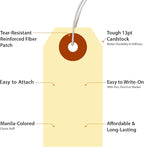 SmartSign Blank Manila Shipping Tags with Elastic Strings - Pack of 250, Size-1, 13pt Thick Pre-Strung Cardstock Tag, 2.75 x 1.375 inch, Paper Hang Tags with Reinforced Fiber Patch