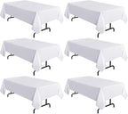 sancua 6 Pack White Tablecloth 60 x 102 Inch, Rectangle Table Cloth for 6 Feet Tables - Stain and Wrinkle Resistant Washable Polyester Table Cover for Dining Tables, Buffet Parties and Camping