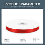 KMER LIFE 3/8" Wide x 50 Yards Red Single Faced Polyester Satin Ribbon - Perfect for Wedding Decor, Wreaths, Crafts, Gift Wrapping & Other Projects