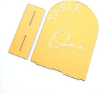 Gold Mirror Arch Wedding Table Numbers 1-10 with Stands, 5x7 Inch Acrylic Arch Sign with Holder for Wedding Reception Table Centerpiece Decoration(Gold Mirror)