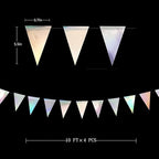 40Ft Iridescent Party Decorations Holographic Hanging Triangle Pennant Banner Flag Bunting Garland for Graduation Birthday Anniversary Engagement Wedding Bridal Baby Shower Disco Hen Party Supplies