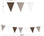 32Ft Coffee Brown Party Decorations Brown Buffalo Plaid Checkered White Triangle Flag Gingham Pennant Bunting Fabric Garland for Woodland Teddy Bear Baby Shower Birthday Home Outdoor Garden Decor