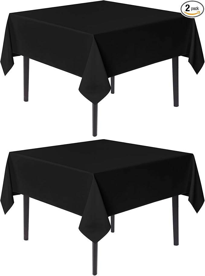 sancua Black Square Tablecloths 70x70 Inch, 2 Pack - Fabric Table Cloth for Square or Round Tables, Washable Polyester Table Cover for Outdoor Party, Birthday, Decorative Display Tables