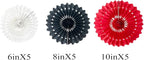 15pcs Paper Fans Set - 6'' 8'' 10'' Round Tissue Fans Decor for Party, Wedding, Birthday Events - White, Red, Black