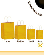 qiqee 24 Pcs Bright Yellow Mini Paper Gift Bags with Handles 6"x4.5"x2.5" Small Brown Kraft Party Favor Bags Multiple Uses (Mini size)