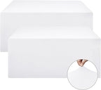 Nasitos White Fitted Table Covers for 5 Foot Tables - 60 x 30 Inch - 2 Pack Stretch Spandex Rectangle Table Clothes, Fabric Tablecloths for Parties, Trade Show, Craft Show, Birthday