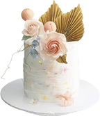 10PCS Paper Palm Fan Cake Toppers Palm Spear Leaves Fan Cupcake Toppers Craft DIY Cake Bakeware Decoration for Birthday Party Wedding Party Decor Supplies Light Gold
