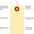 SmartSign Blank Manila Shipping Tags with Wire, Size-3, Pack of 1000, 13pt Thick Prewired Cardstock Tag, 3.75 x 1.875 inch Paper Hang Tags with Reinforced Fiber Patch
