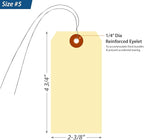 SmartSign Blank Manila Tags with Wire (Pre-Attached)- Pack of 100, Size-5, 13pt Thick Cardstock Shipping Tag, 4 3/4" x 2 3/8" Paper Hang Tags with Reinforced Fiber Patch