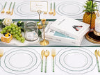 Liacere 150PCS Clear and Green Plastic Plates - Disposable Plates with Glitter Bamboo Handle Cutlery - 60 Baroque Elegant Plates,30Forks,30Spoons,30Knives for St. Patrick's Party