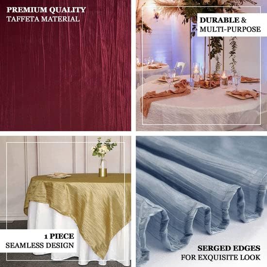 Tableclothsfactory 72"X72" Dusty Blue Accordion Crinkle Taffeta Table Overlay, Square Tablecloth Topper