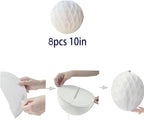 8pcs 10 inch Paper Honeycomb Balls Decorative Tissue Pom Poms Flower Art Hanging Balls for Birthday Wedding Nursery Baby Shower Home Decor (10inch, White)