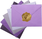 50 Pack Colored A7 Invitation Envelopes 5x7 with Gold Stickers for Cards and Invitations, 5 Colors (Purple, 5 1/4 x 7 1/4 inches)
