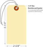 SmartSign Blank Manila Shipping Tags with Elastic Strings - Pack of 100, Size-6, 13pt Thick Pre-Strung Cardstock Tag, 5.25 x 2.625 inch, Paper Hang Tags with Reinforced Fiber Patch