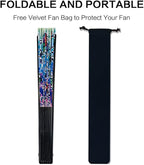 13" Large Rave Fan Bamboo, Folding Clack Hand Fans Foldable for Men Women, Boots on the Ground Poping Fan for EDM Festival Line Dance Decoration, (Jellyfish, Large 13")