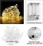 Photo Clip String Light - 33Ft 100LED Fairy Lights with Clips for Pictures With Timer, Photo Light with 50 Clear Clips for Bedroom Christmas Wedding Décor