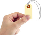 SmartSign Blank Manila Shipping Tags with Elastic Strings - Pack of 250, Size-1, 13pt Thick Pre-Strung Cardstock Tag, 2.75 x 1.375 inch, Paper Hang Tags with Reinforced Fiber Patch