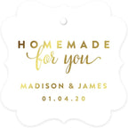 Andaz Press Personalized Fancy Frame Square Wedding Gift Tags, Metallic Gold Ink, Homemade for You, 24-Pack, Custom Made Any Name