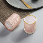 SHMILMH Pink Votive Candle Holders Set of 12, Vintage Glass Tealight Candle Holder with Gold Rim, Votives for Valentines Table Centerpiece, Wedding Decoration