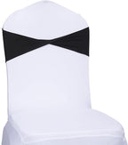 MDS Pack of 50 Spandex Chair Sashes Bows Elastic Stretch Dining Chair Bands Ties Without Slider Buckle Universal fits for Wedding Baby Shower Birthday Party Banquet Event Decoration - Black