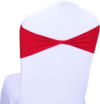 MDS Pack of 25 Spandex Chair Sashes Bows Elastic Stretch Dining Chair Bands Ties Without Slider Buckle Universal fits for Wedding Baby Shower Birthday Party Banquet Event Decoration - Red