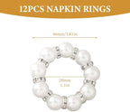 12Pcs Pearl Napkin Rings, Round Napkin Buckles Wedding Beaded White Napkin Rings Silver Napkin Ring Holder for Formal Dinner Reception Party Banquet Table Decor (Sliver)