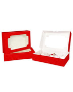 qiqee Auto-pop up Red Cookie Box with Window 12x8x2.5 inch 32 Packs Two Uses One Second Folding Pastry Biscuit Bakery Box for Packaging