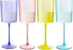 Ciaell 4 Pack Plastic Wine Glasses - 10 Oz Plastic Wine Glasses with Stem - Disposable Wine Glasses Perfect for Parties & Weddings & Poolside & Outdoors & Camping(Pink Green Purple Yellow)