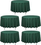 LTC LINENS 5 Pack 90 Inch Round Tablecloth Hunter Green - Wrinkle Resistant Table Cloth for Round Table -Washable Polyester Fabric Table Cover for Wedding, Party