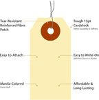 SmartSign Blank Manila Shipping Tags with Wire, Size-1, Pack of 1000, 13pt Thick Prewired Cardstock Tag, 2.75 x 1.375 inch Paper Hang Tags with Reinforced Fiber Patch