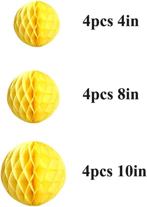 12pcs Honeycomb Balls Decorations - 4'' 8'' 10'' Yellow Honeycomb Flower Pom Poms for Baby Shower, Birthday, Wedding, Nursery Wall Decor
