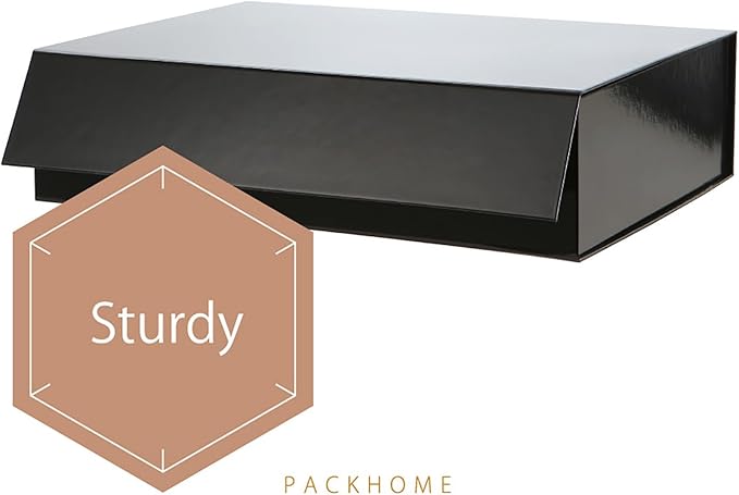 PACKHOME 6 Large Gift Boxes 13.5x10x3.5 Inches, Sturdy Shirt Boxes with Magnetic Lids for Multiple Occasions (Glossy Black)