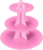 2Pcs 3-Tier Cupcake Stand, Cake Stand holder, Tiered DIY Cupcake Stand Tower for Dessert Table Displays, Birthday Theme Party Favors Decoration, Floral Tea Party, 12" W x 12.8" H, Pink