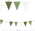 32Ft Olive Green Party Decorations Sage Green Triangle Flag Fabric Banner Pennant Garland Streamers for Birthday Wedding Woodland Baby Shower Jungle Safari Summer Golf Outdoor Party Decor
