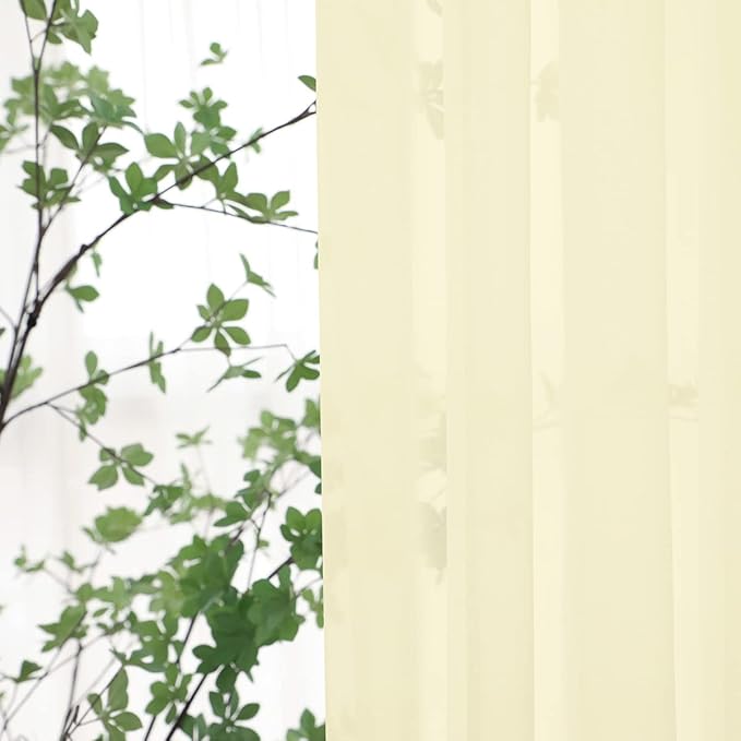 Window Light Yellow Sheer Curtains 120 Inches Long 2 Panels Sheer Curtain Basic Rod Pocket Panel for Bedroom Children Living Room Yard Kitchen (Light Yellow, 52" W x 120" L | 2 pcs)