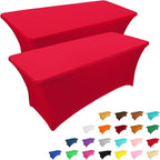 IVAPUPU 2 Pack 6FT Table Cloth for Rectangular Fitted Events Stretch Red Table Covers Washable Spandex Tablecloth Protector for Party, Wedding, Cocktail, Banquet, Festival