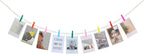 Hanging Photo Display Wall Decor, Wooden Bead Garland Collage Picture Frame with 9 Different Random Colors Wood Clips for Boho Bedroom, Living Room, Office, Dorm Decor