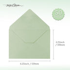 50 Pack 4x6 Envelopes Letter Size, Green A4 Envelopes Self Seal for Wedding Invitation, Envelope 4.3x6.3 for Greeting Cards, Photos, Baby Shower, Graduation, Thank You Cards, Announcements