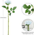 Artificial Rose 10pcs Ice Blue Open Flower Bouquet Faux Rose Stems for Wedding Arrangement, Bridal Bouquet, Centerpiece, Fake Faux Silk Flowers (Ice Blue)