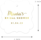 Andaz Press Personalized Fancy Frame Square Wedding Gift Tags, Metallic Gold Ink, Bridal Shower, 24-Pack, Custom Made Any Name, Not Gold Foil