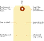 SmartSign Blank Manila Tags with Wire (Pre-Attached)- Pack of 100, Size-5, 13pt Thick Cardstock Shipping Tag, 4 3/4" x 2 3/8" Paper Hang Tags with Reinforced Fiber Patch