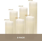 Hausware Flameless Candles Battery Operated Candles H 4" 5" 6" 7" 8" 9" Real Wax Pillar Flickering Candles LED Flameless Candles with Remote and Timer Control Set of 9 (Ivory Color)