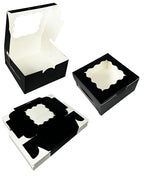 Bakepacker 100pcs Black Cookie Boxes 6x6x3 inches Easy Assemble Macaroon Pastry Boxes Bakery Boxes with Window for Bakery