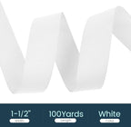 1-1/2" X 100 Yards White Grosgrain Ribbon, Premium Grosgrain Ribbon for Sewing, Gift Wrapping, Bow Making, Wedding Decor, Wrapping and More (White)