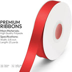 KMER LIFE 5/8 inch x 25 Yards Double Faced Polyester Red Satin Ribbon, Perfect for Gift Wrapping Very Suitable for Weddings Party Hair Bow Invitation Decorations and More