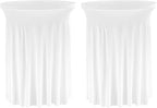 Fivenl 2 Pack Spandex Cocktail Table Skirt 32"x 43" White Stretch Cocktail Table Cover, Washable Round High Top Tablecloth for Bar, Wedding, Party, Events (White)
