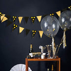 30Ft Black Gold Party Decorations Polka Dot Pennant Banner Paper Circle Dot Triangle Flags Bunting Garland for Wedding Bridal Shower Birthday Bachelorette Engagement Anniversary Holiday Party Supplies