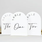 JINMURY White Arch Wedding Table Numbers 1-20 with Stands, 5x7 Inch Acrylic Arch Sign with Black Lettering, White Acrylic Table Numbers for Wedding Reception