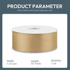1-1/2" Wide x 50 Yards Champagne Gold Single Faced Polyester Satin Ribbon for Wedding Decor, Wreath, Crafts, Gift Wrapping & Other Projects