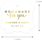 Andaz Press Personalized Fancy Frame Square Wedding Gift Tags, Metallic Gold Ink, Homemade for You, 24-Pack, Custom Made Any Name
